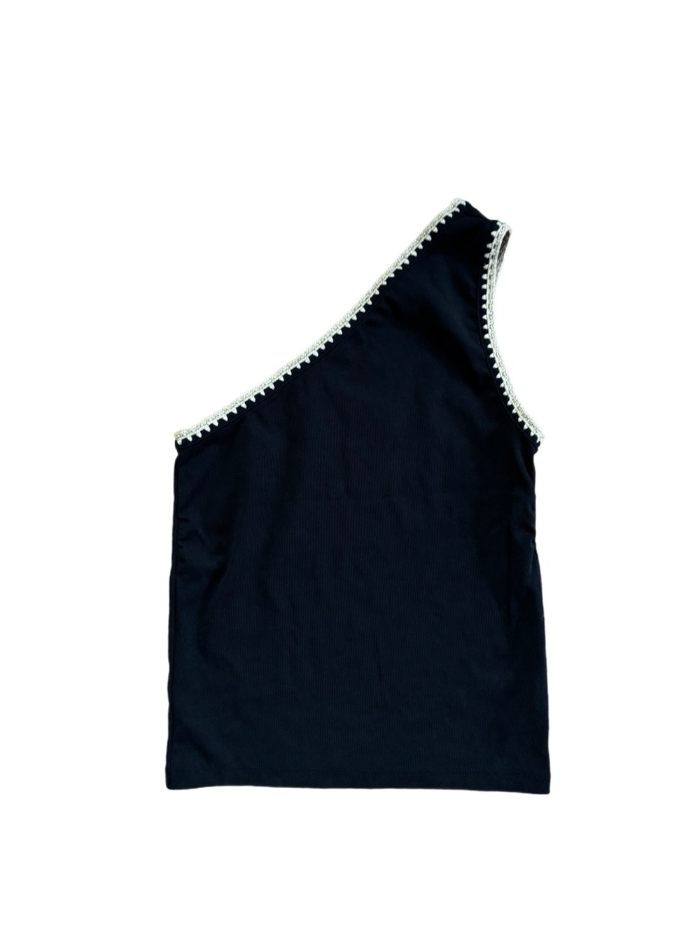Ann Taylor Black Top with Cream Crochet Edge